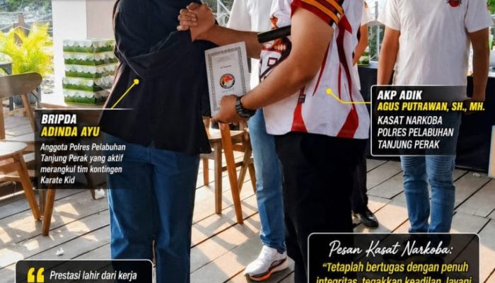 Kasat Narkoba Polres Pelabuhan Tanjung Perak Beri Apresiasi Bripda Adinda Ayu, Dukung Penuh Kontingen Karate Kid Menuju Piala Polda Jatim