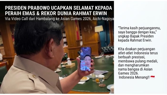 Rahmat Erwin Abdullah Raih Emas Asian Games 2026 dan Pecahkan Rekor Dunia, Prabowo Sampaikan Kebanggaan