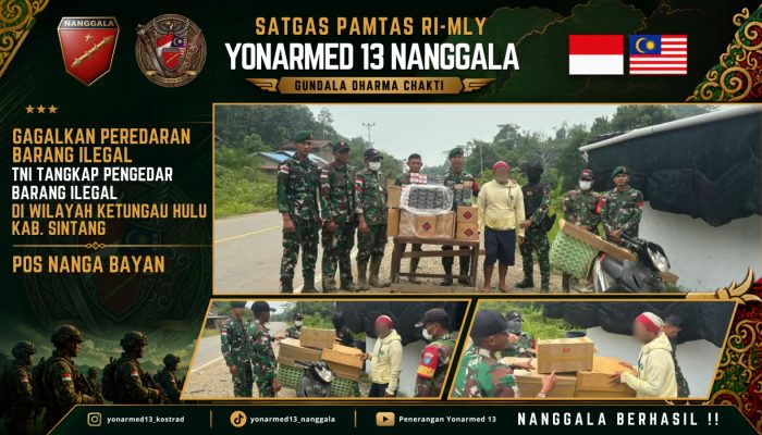 Gagalkan Penyelundupan Rokok Ilegal, Satgas Pamtas Yonarmed 13/Nanggala Amankan 160 Slop Rokok Tanpa Pita Cukai di Perbatasan