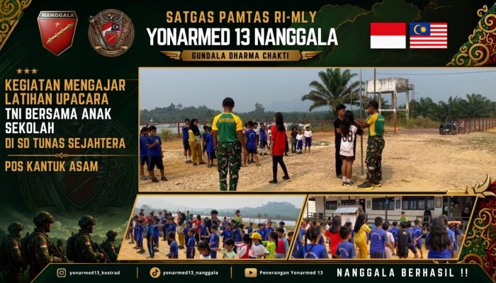 Bina Kedisiplinan Generasi Muda, Pos Kantuk Asam Satgas Yonarmed 13/Nanggala Beri Pelatihan Tata Upacara bagi Siswa SD Tunas Sejahtera