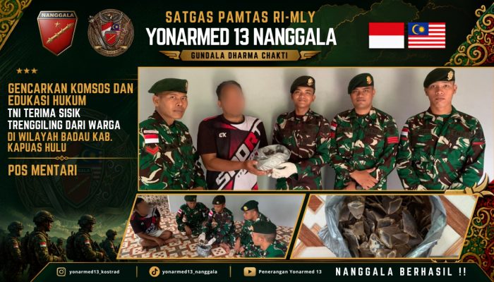 Gencarkan Komsos dan Edukasi Hukum, Satgas Pamtas Yonarmed 13/Nanggala Terima Penyerahan Sukarela 1,1 Kg Sisik Trenggiling dari Warga Perbatasan